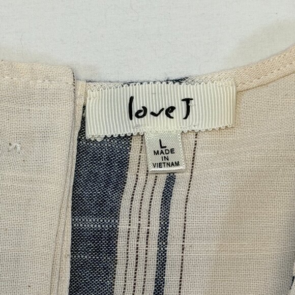 Love J Blue White Striped Crop Top L ¾ Sleeve Button Back Tie Nautical Chic Cool - Picture 10 of 12